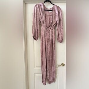 Anthropology, satin romper in rose gold color